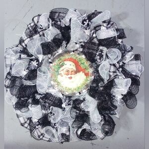 Festive Black and White Santa Wreath